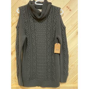 Ruff Hewn Womens Cold Shoulder Sweater Cable Knit Turtleneck Gray Size Large